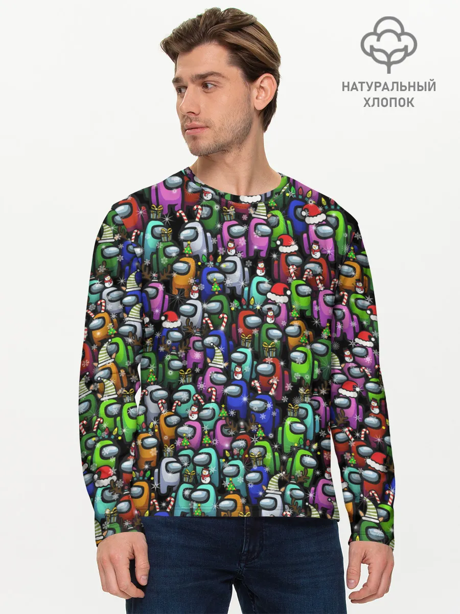 Мужской лонгслив базовый / Among Us. С Новым Годом!