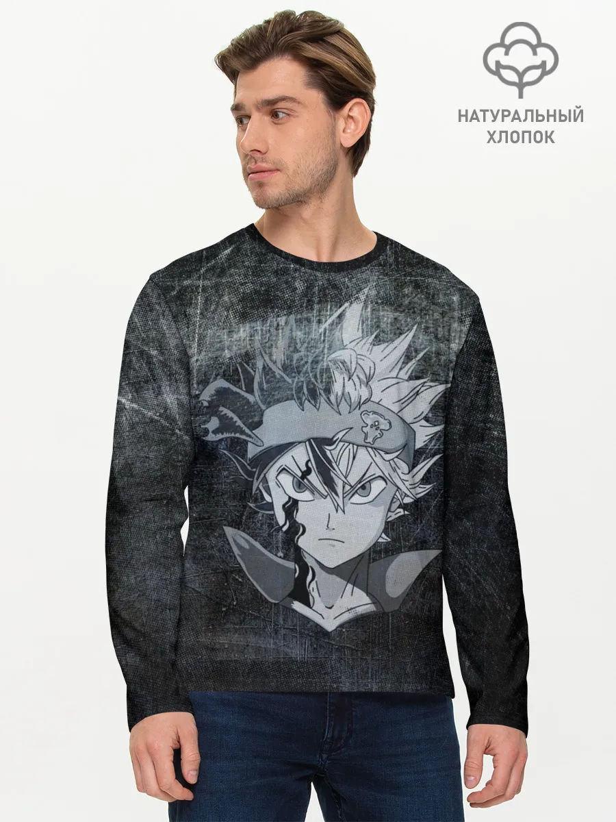 Мужской лонгслив базовый / Лицо Астера на состаренном черном фоне