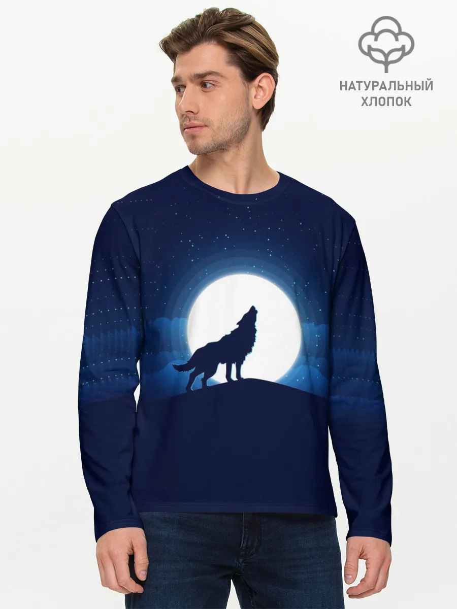 Мужской лонгслив базовый / Воющий на луну