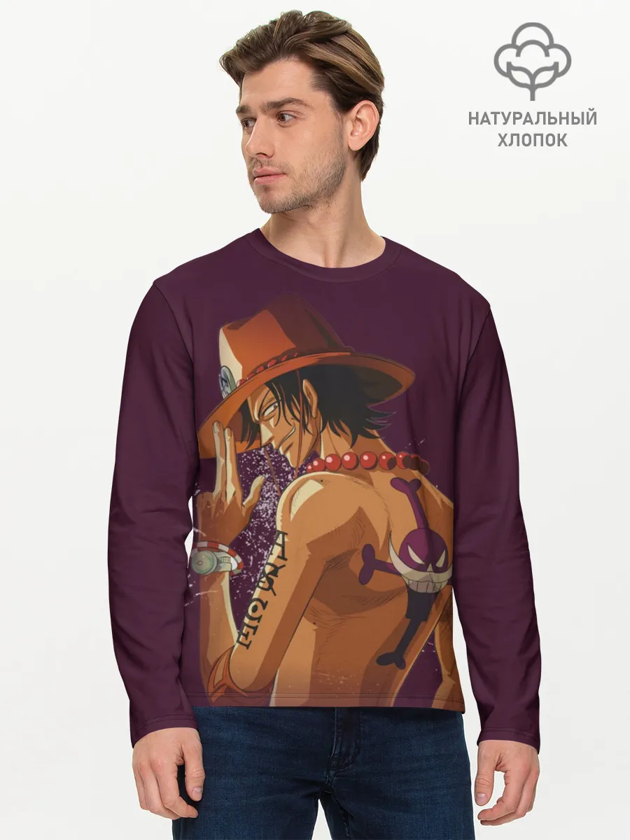 Мужской лонгслив базовый / One Piece. Портгас Д. Эйс