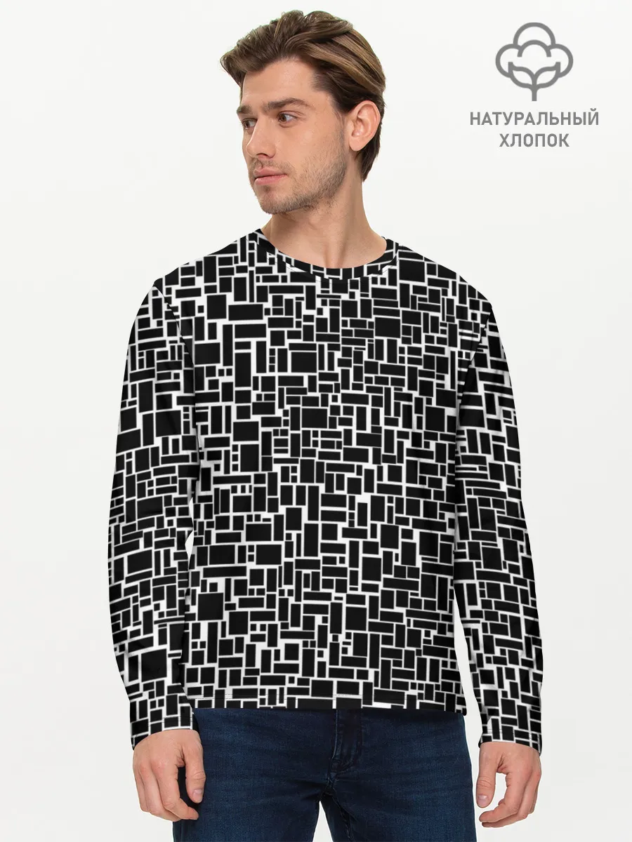 Мужской лонгслив базовый / Геометрия ЧБ.Black & white