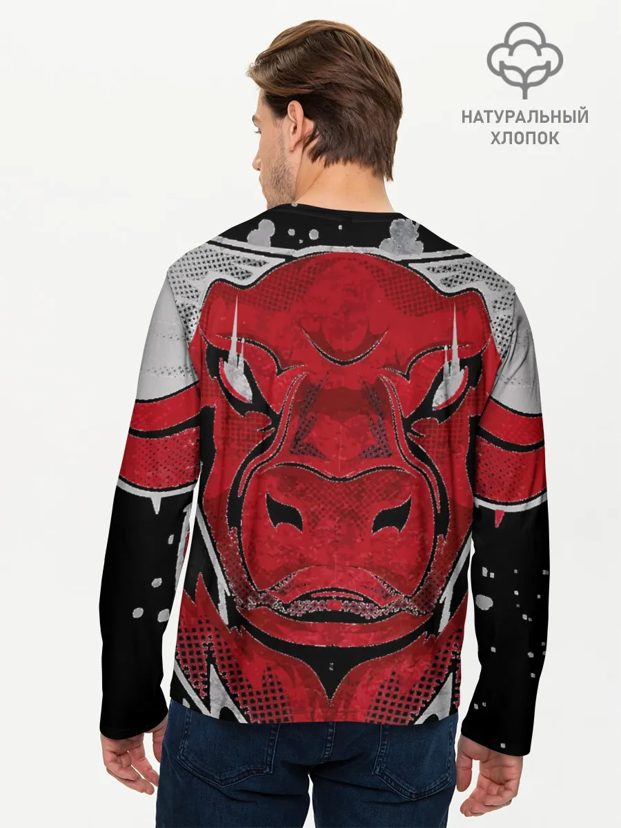 Мужской лонгслив базовый / Красный бык