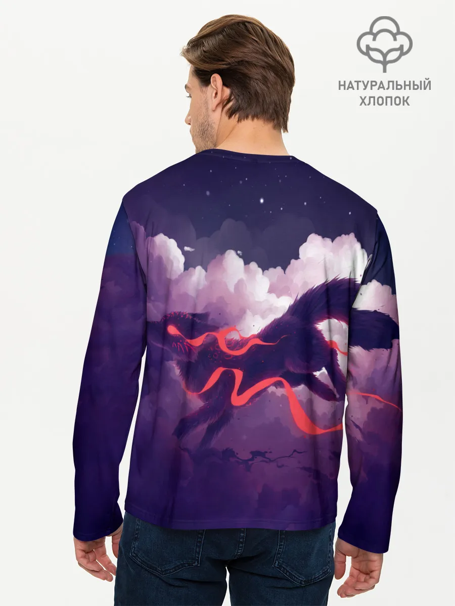 Мужской лонгслив базовый / Лиса бежит по облакам