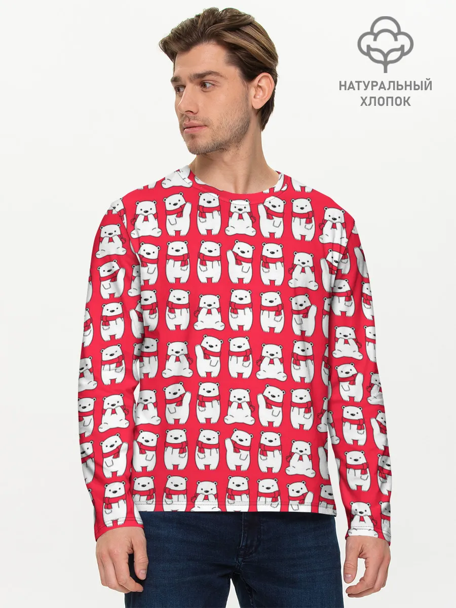 Мужской лонгслив базовый / Мишки в шарфиках