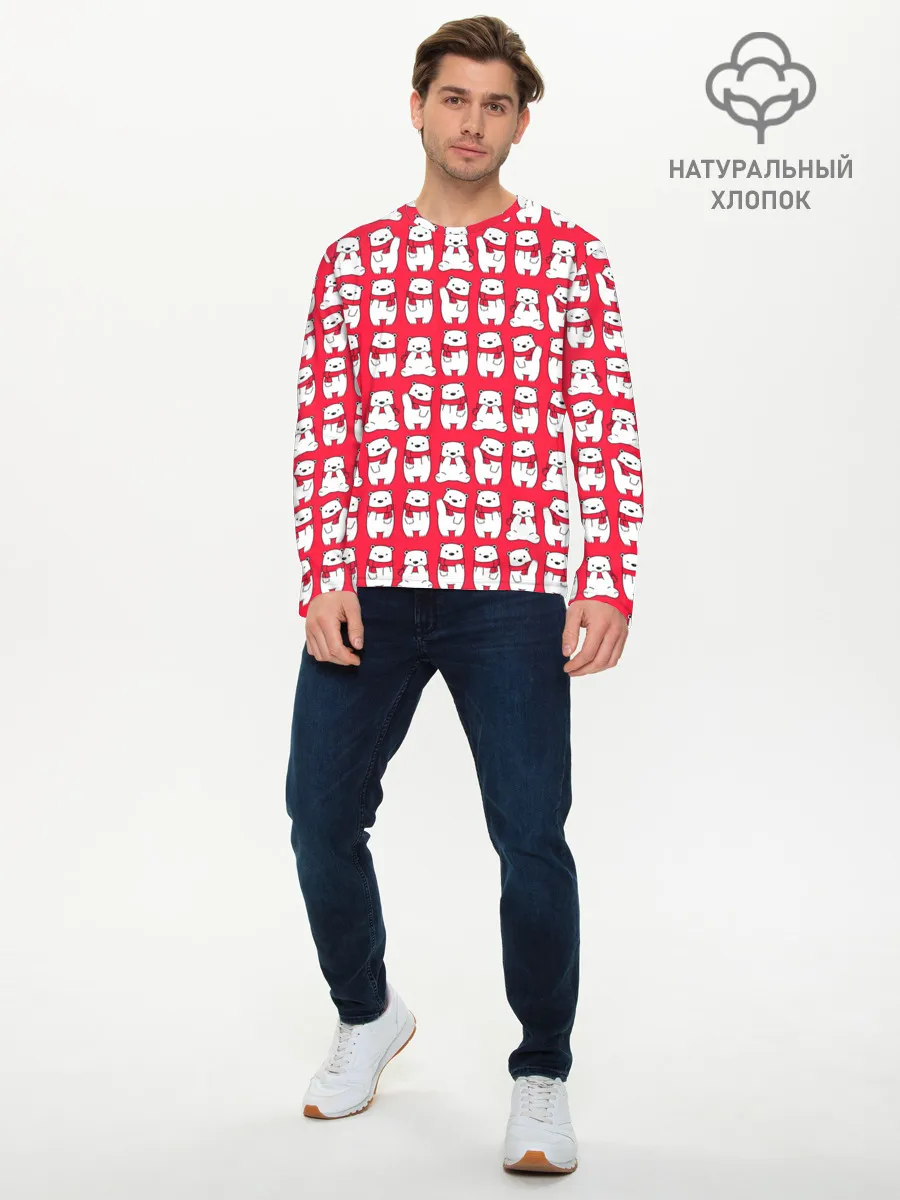 Мужской лонгслив базовый / Мишки в шарфиках