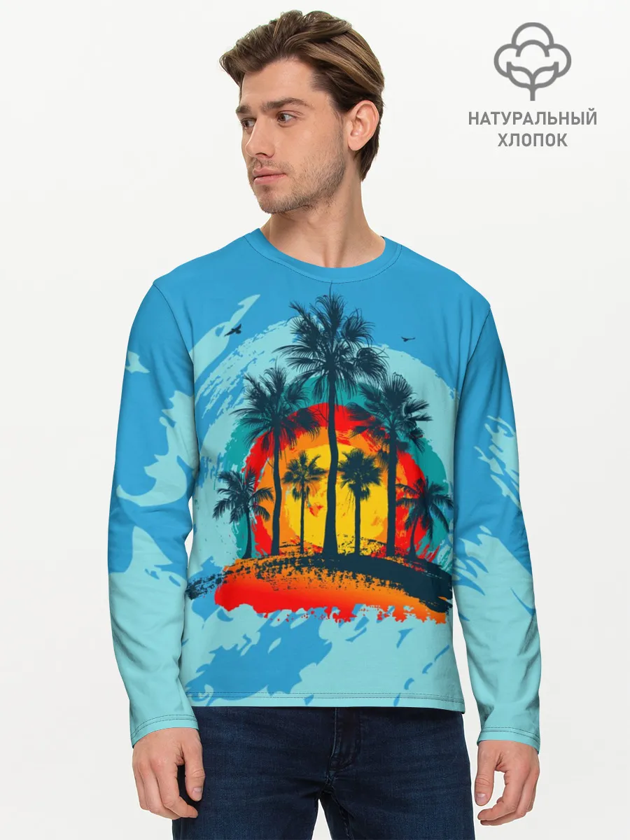 Мужской лонгслив базовый / Море. Пальмы. Песок