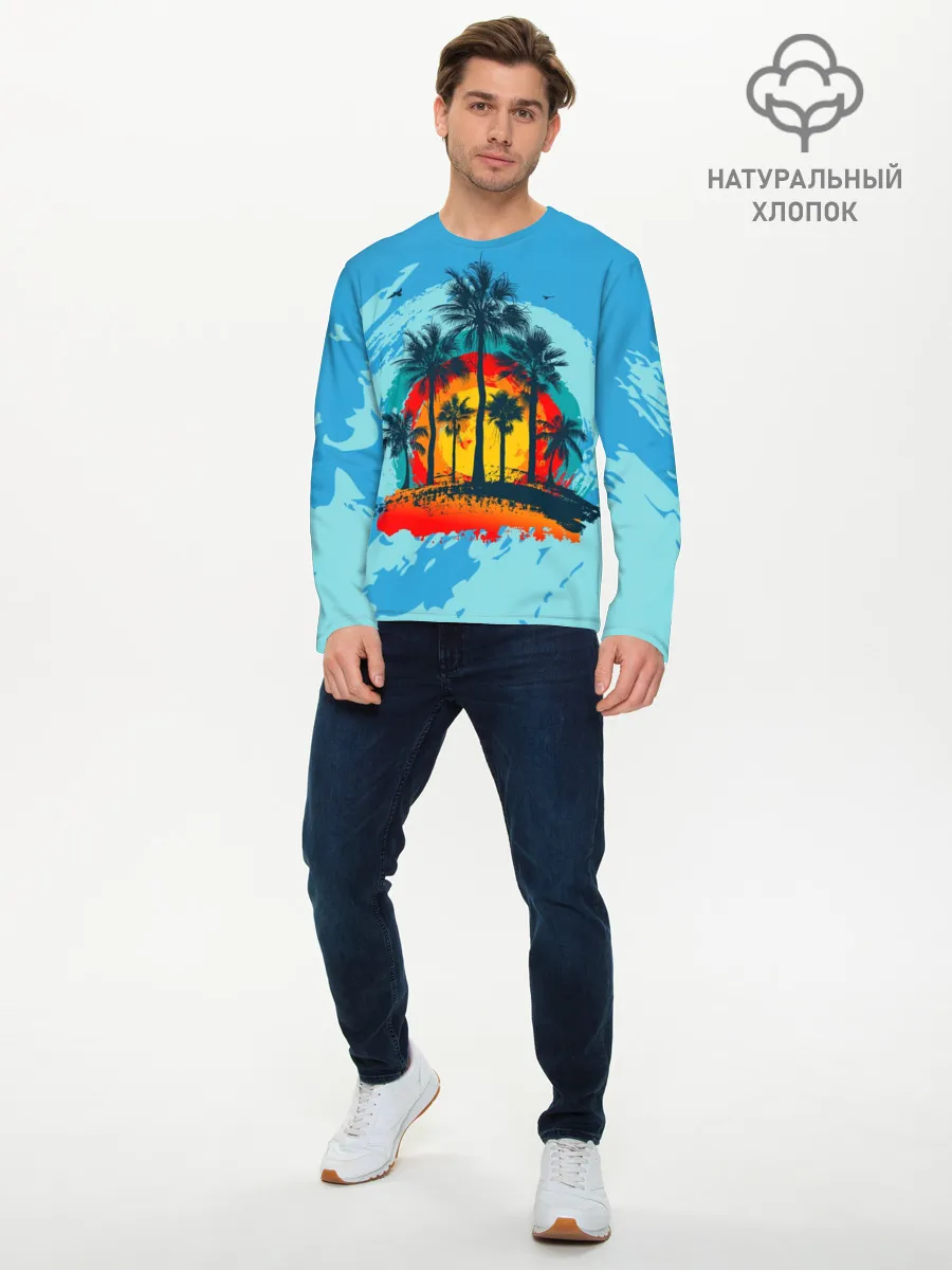 Мужской лонгслив базовый / Море. Пальмы. Песок
