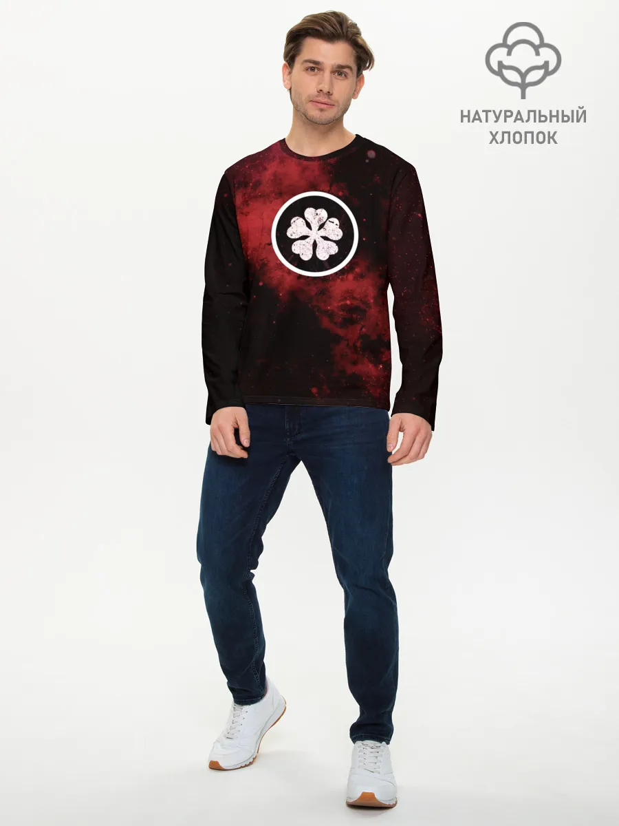 Мужской лонгслив базовый / Эмблема Черного клевера на космическом фоне