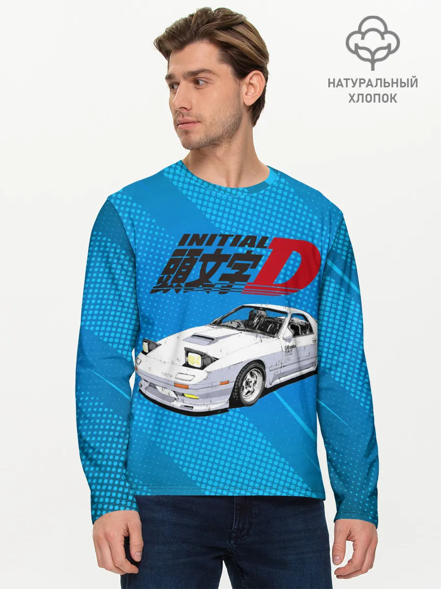 Мужской лонгслив базовый / Initial D машина на голубом фоне