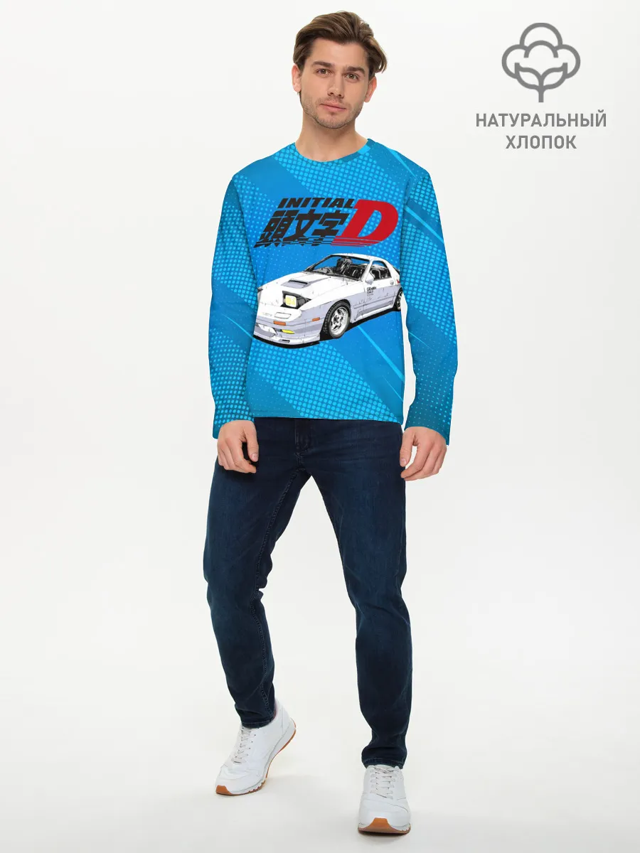Мужской лонгслив базовый / Initial D машина на голубом фоне