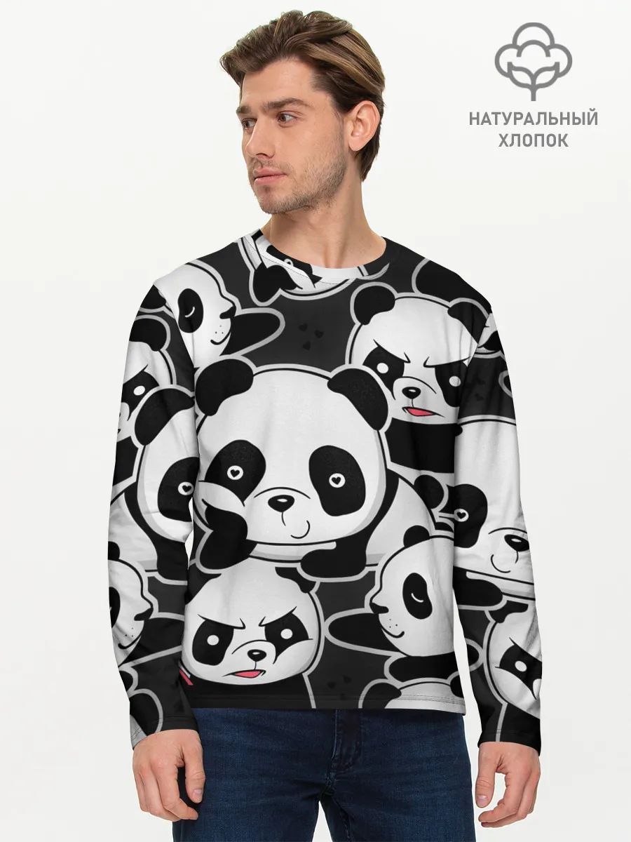 Мужской лонгслив базовый / Смешные панды