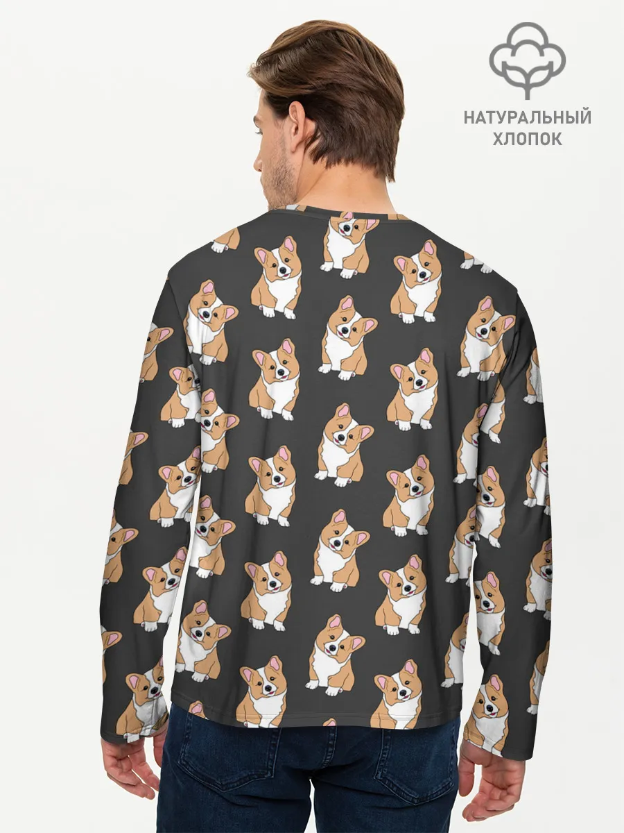 Мужской лонгслив базовый / Корги малыши