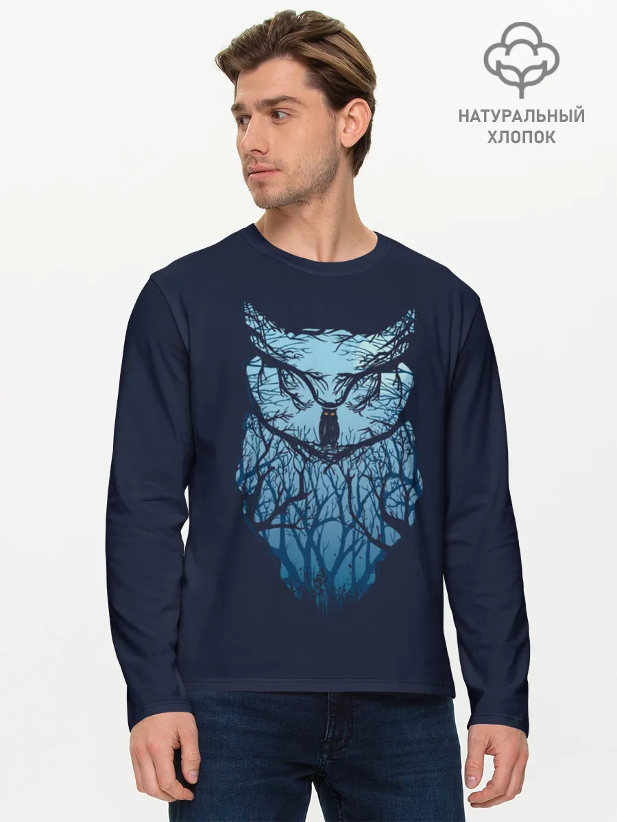 Мужской лонгслив базовый / Сова в деревьях
