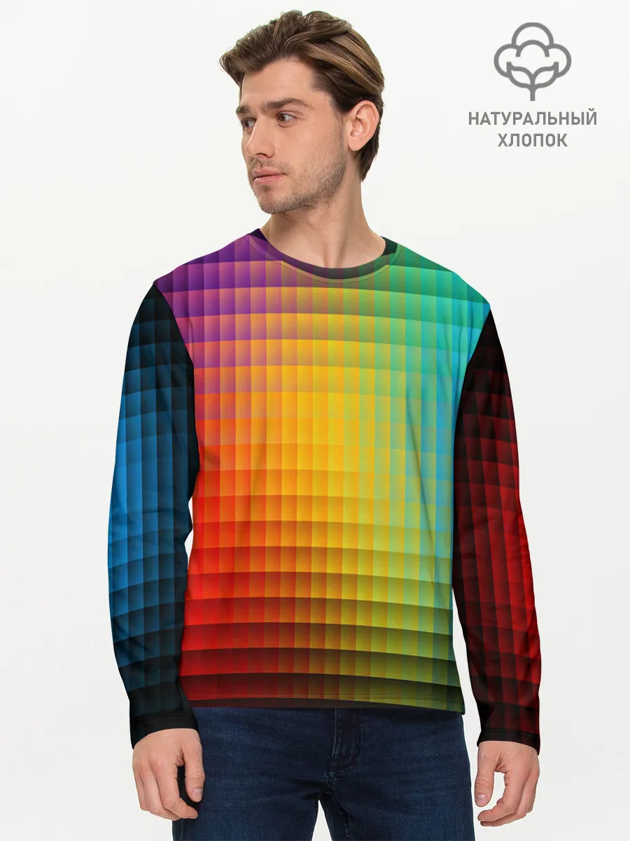 Мужской лонгслив базовый / Разноцветные пиксели