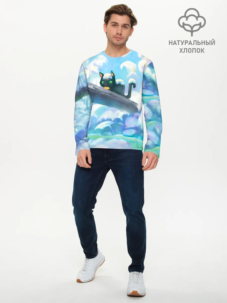 Мужской лонгслив базовый / Снежный котенок