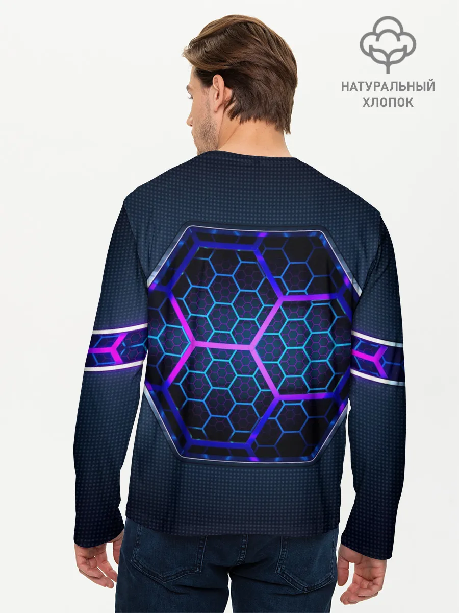 Мужской лонгслив базовый / Цветные соты 3D