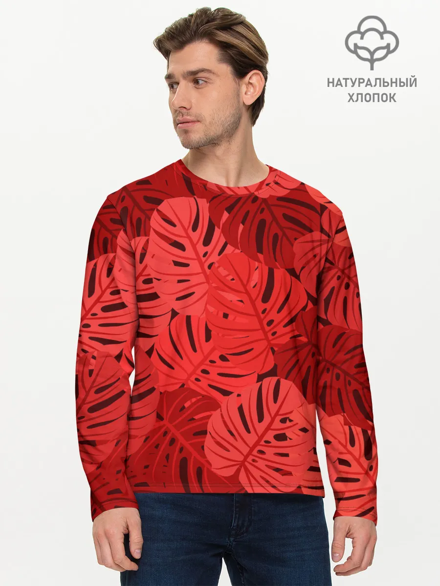 Мужской лонгслив базовый / Тропические листья Монстера