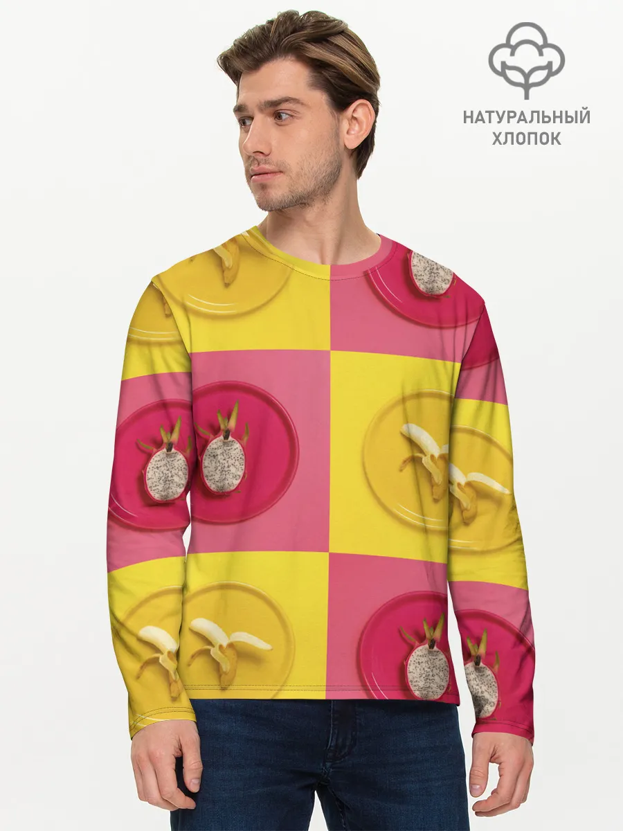 Мужской лонгслив базовый / фрукты шахматы