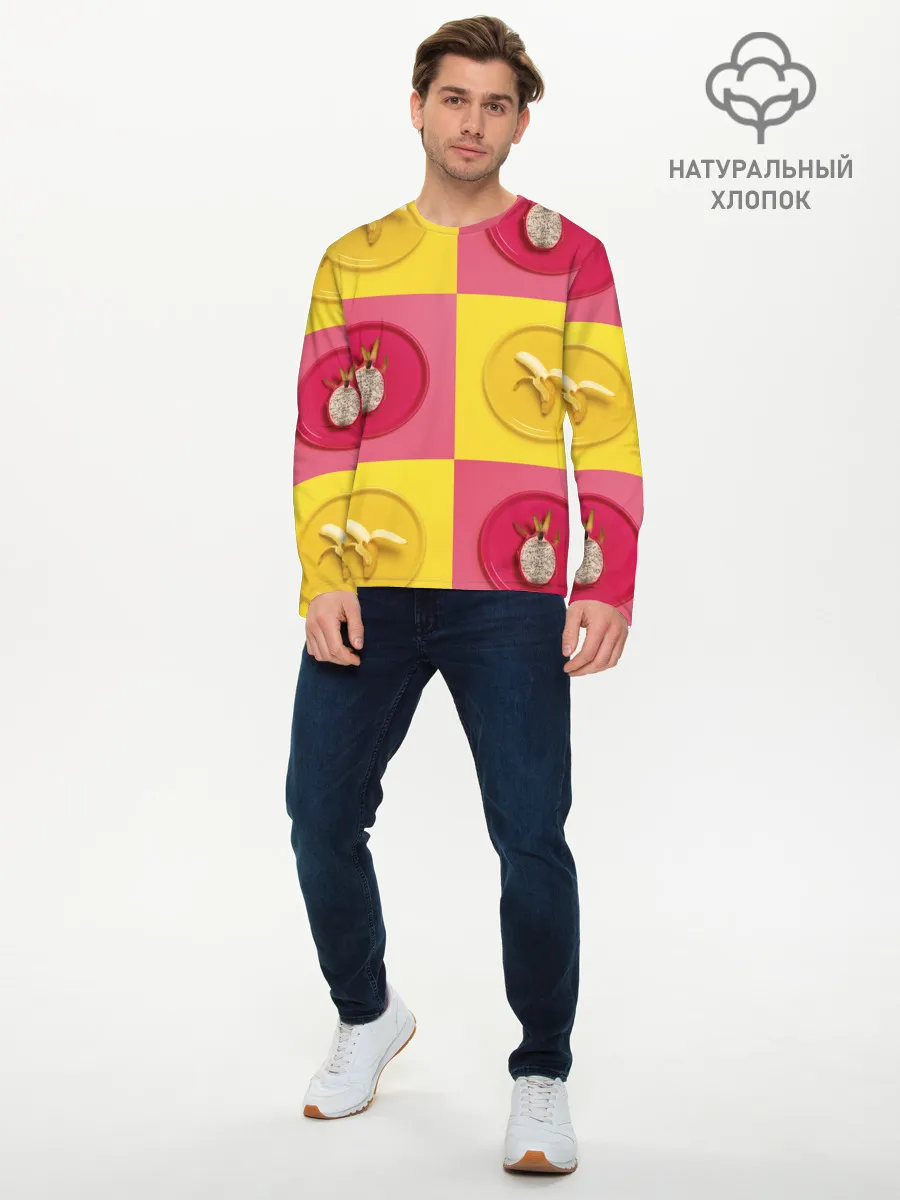 Мужской лонгслив базовый / фрукты шахматы