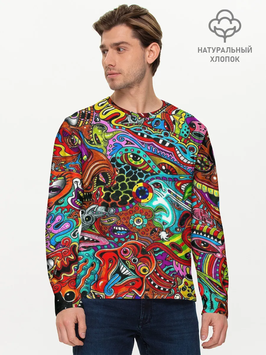 Мужской лонгслив базовый / яркая абстракция