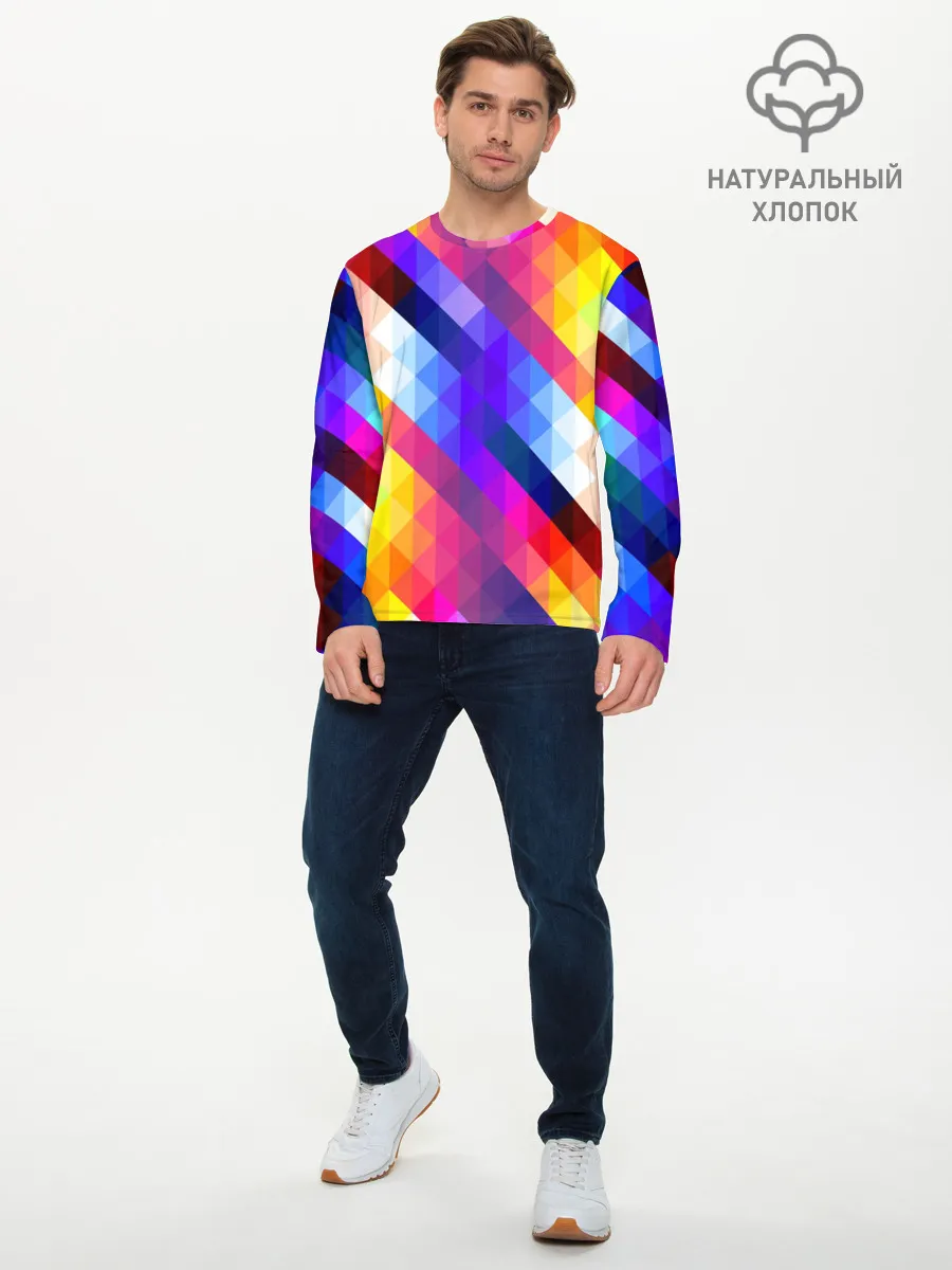 Мужской лонгслив базовый / Пиксельная радуга