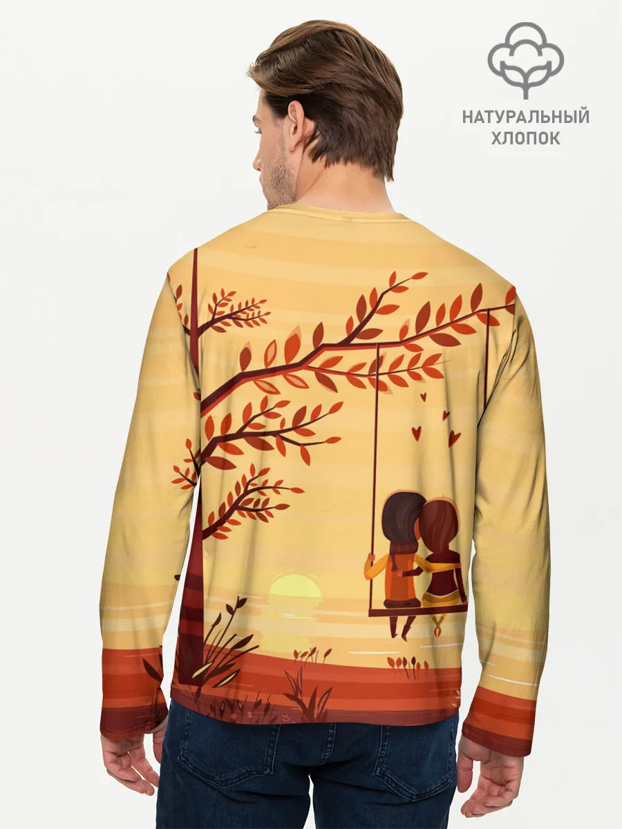 Мужской лонгслив базовый / Романтика. Пара на качелях
