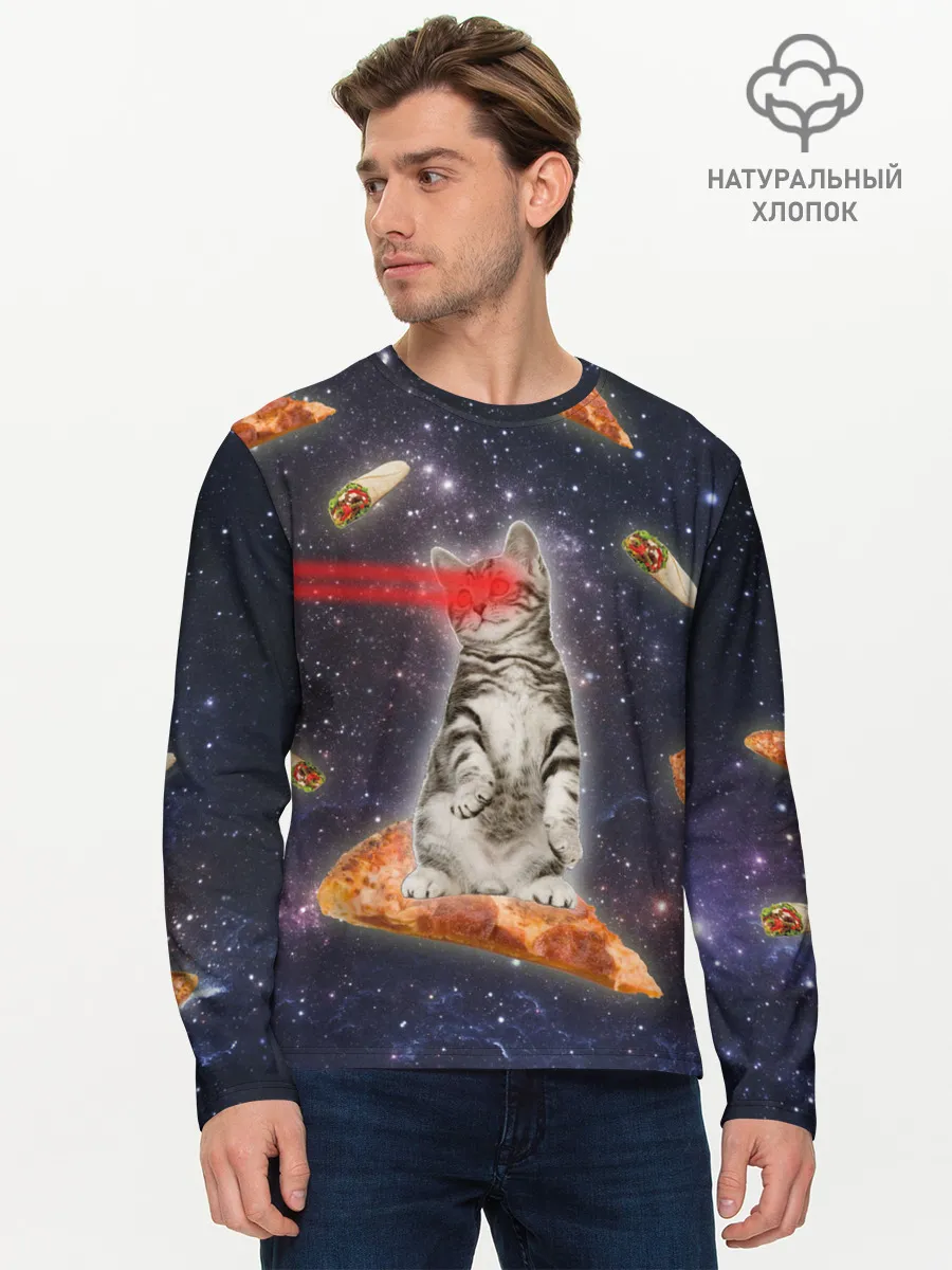 Мужской лонгслив базовый / Котик в космосе