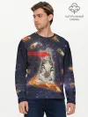 Мужской лонгслив базовый / Котик в космосе