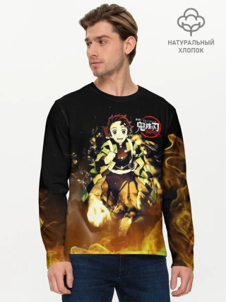 Мужской лонгслив базовый / Танджиро Камадо в огне