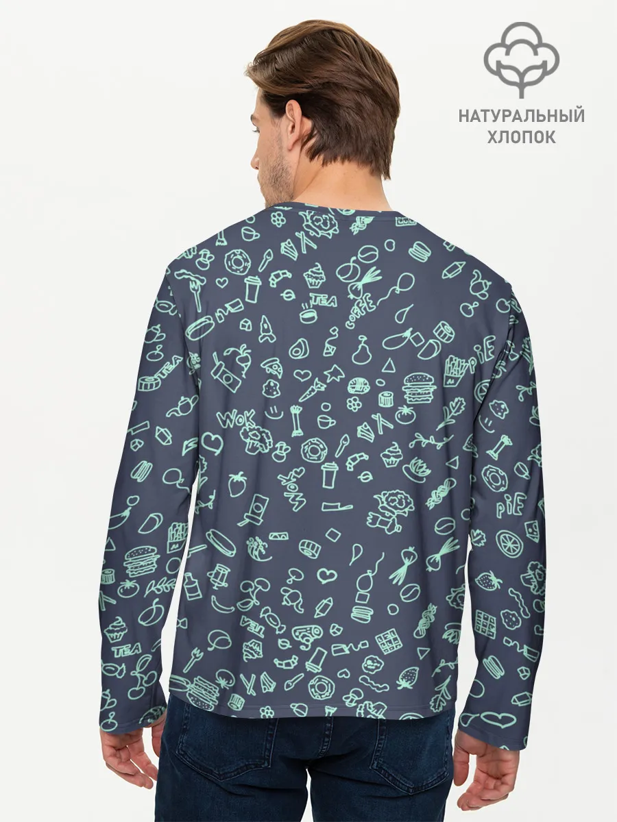 Мужской лонгслив базовый / Еда Синий