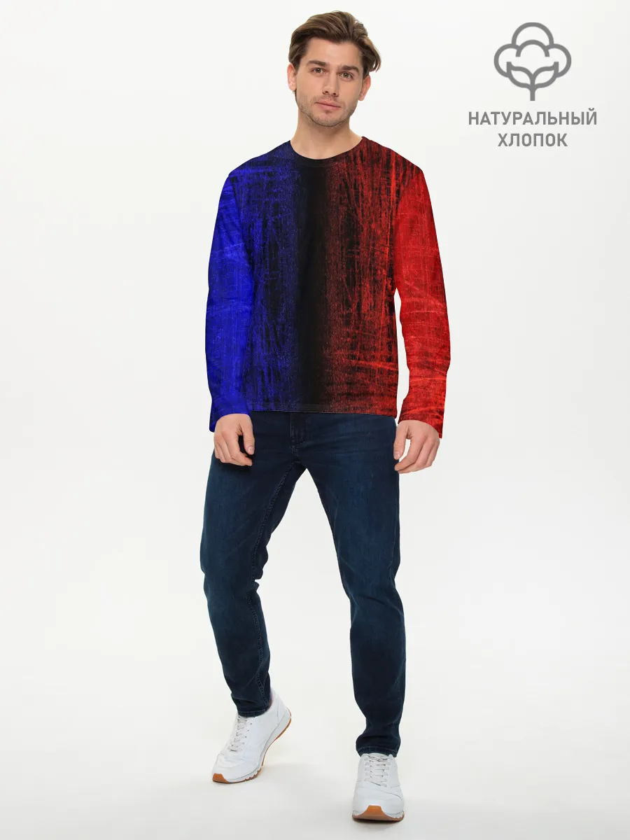 Мужской лонгслив базовый / Сине-Красная Текстура