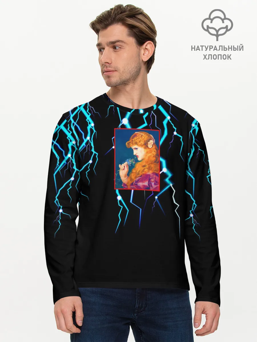 Мужской лонгслив базовый / МОЛНИИ ДЕВУШКА ЦВЕТЫ