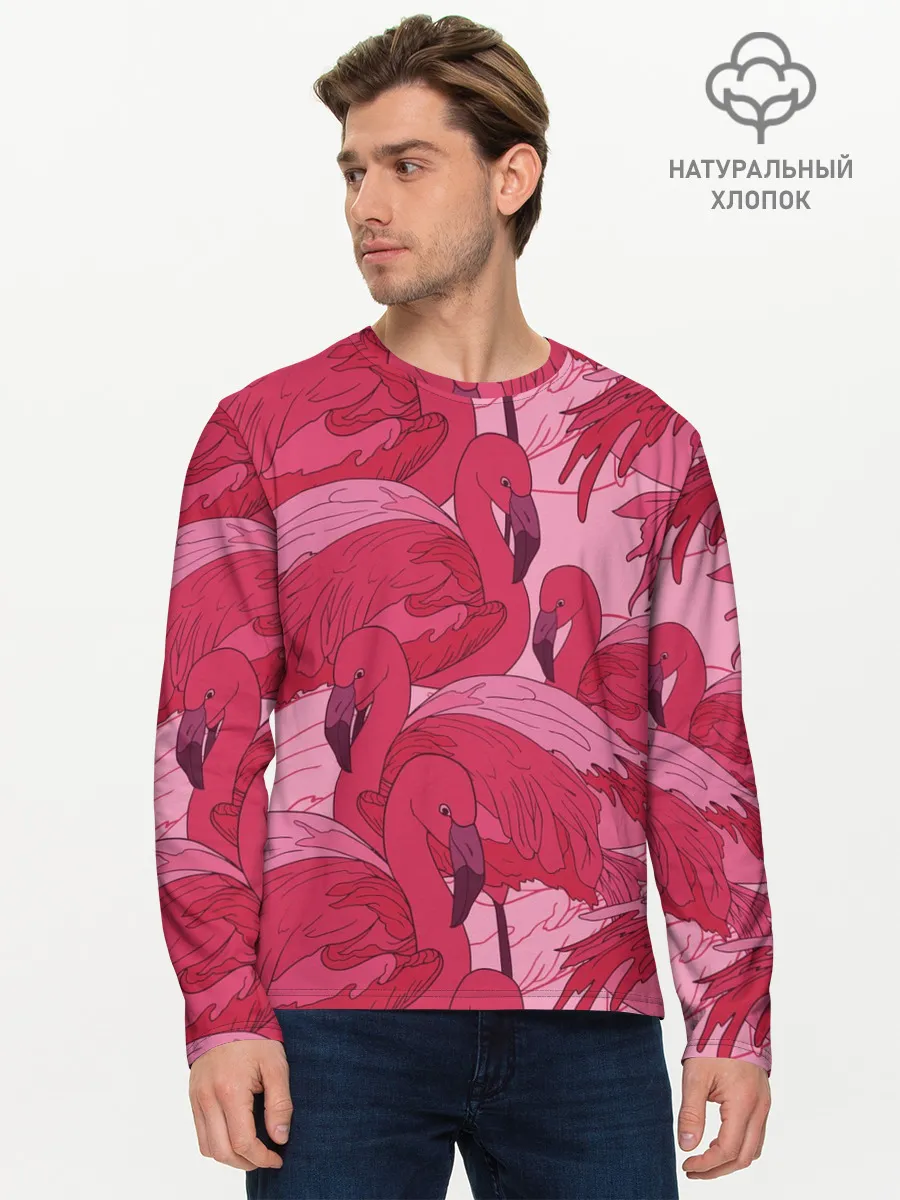 Мужской лонгслив базовый / розовые фламинго