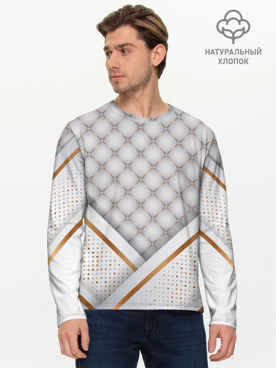 Мужской лонгслив базовый / Luxury white & Gold