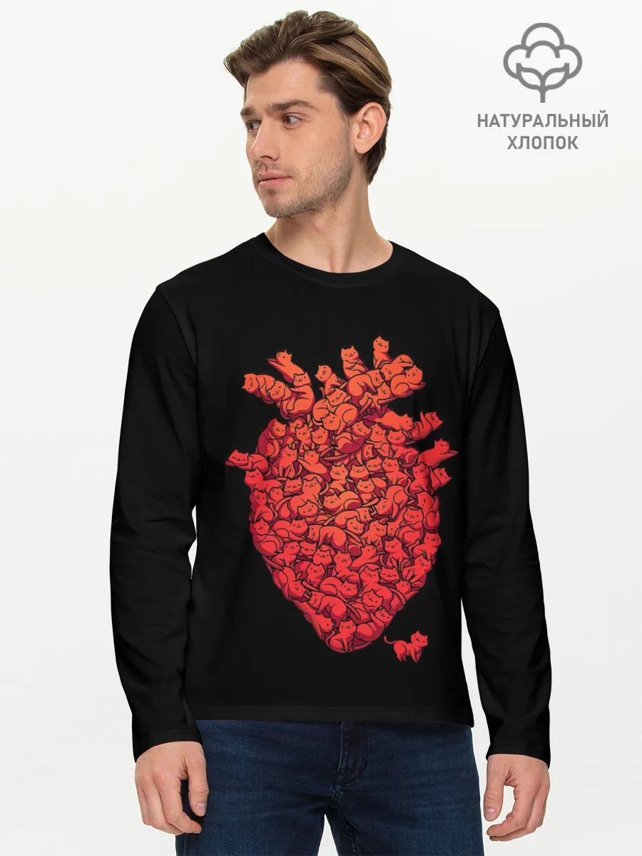 Мужской лонгслив базовый / Сердце Из Котиков