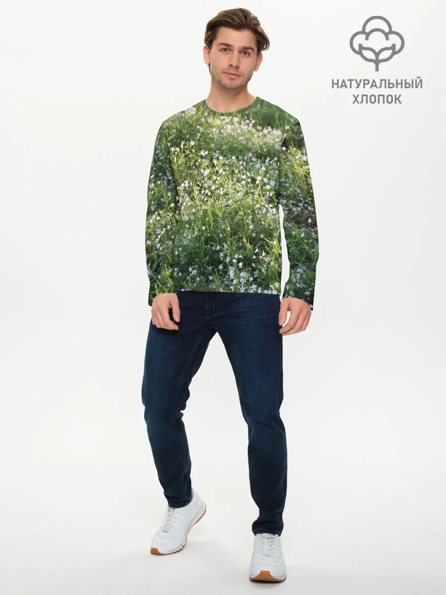 Мужской лонгслив базовый / луг белых колокольциков