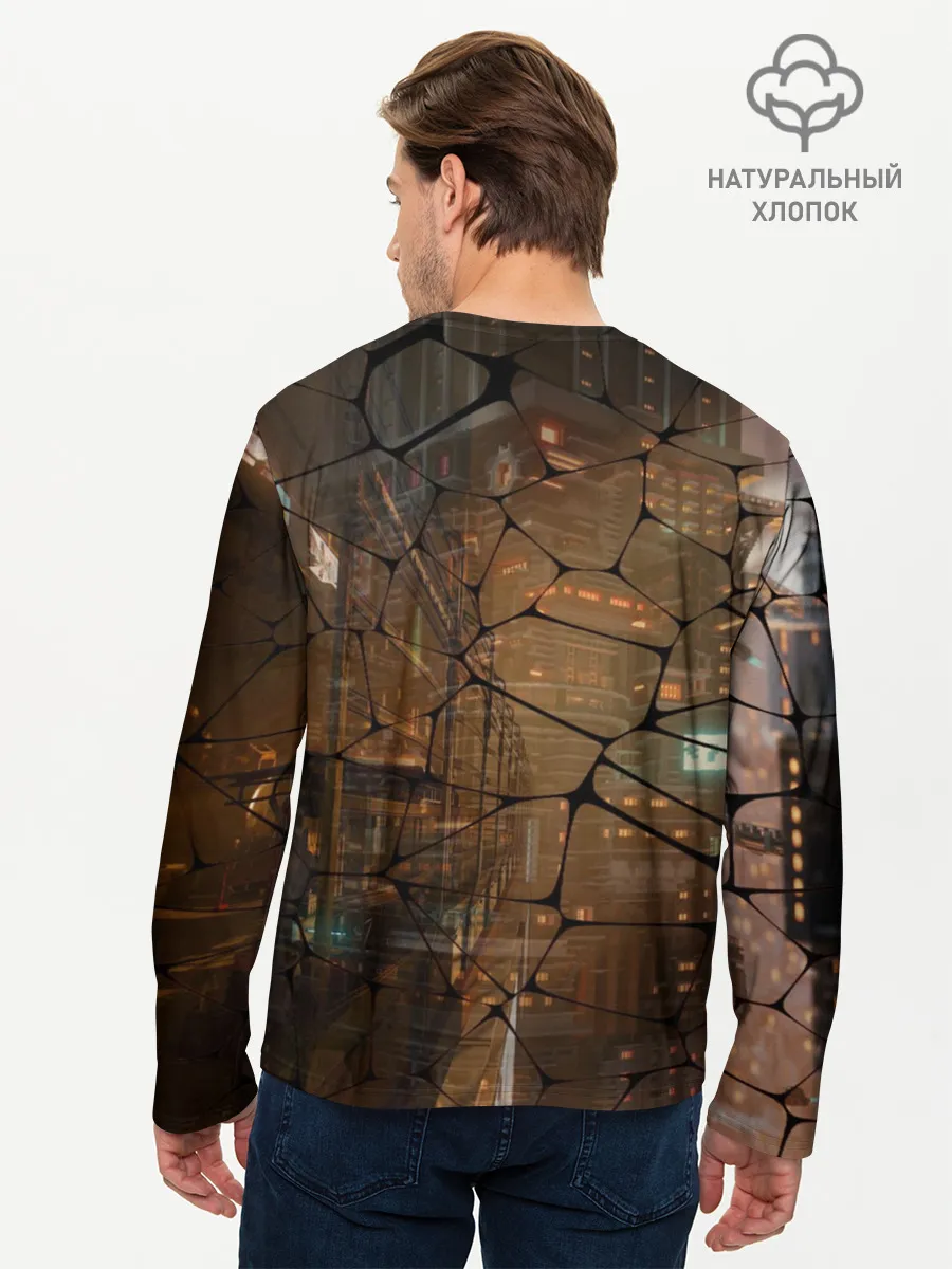 Мужской лонгслив базовый / Киберпанк - Город в паутинке