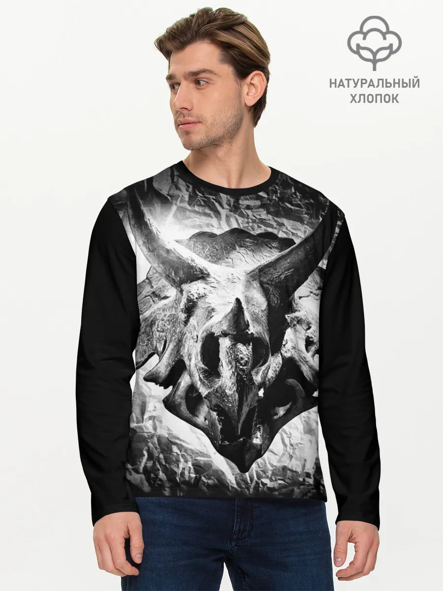 Мужской лонгслив базовый / Трицератопс | Динозавр