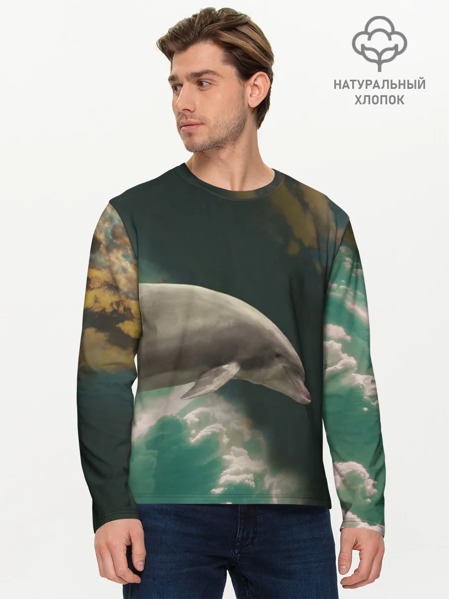 Мужской лонгслив базовый / Дельфин в облаках
