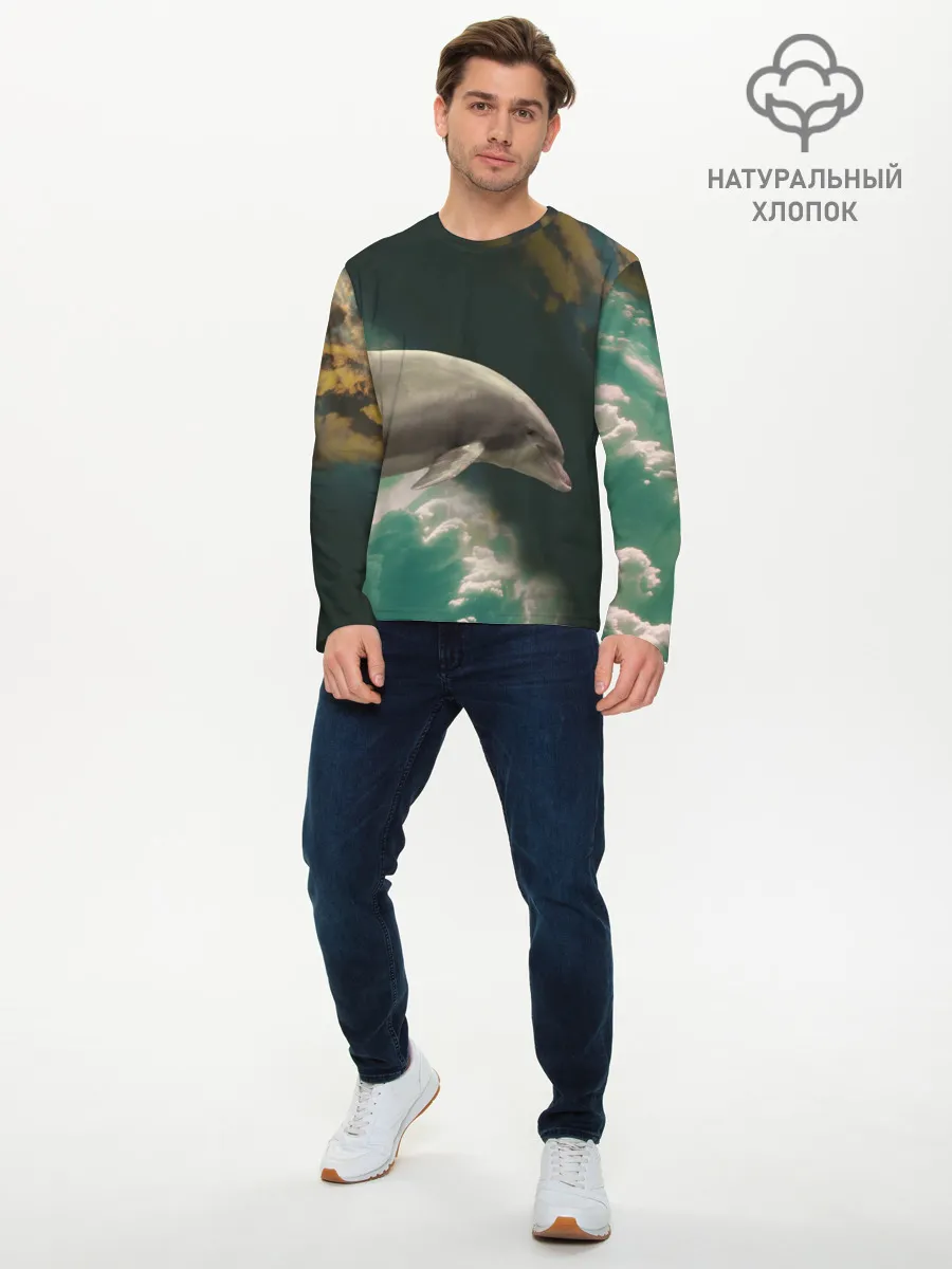 Мужской лонгслив базовый / Дельфин в облаках