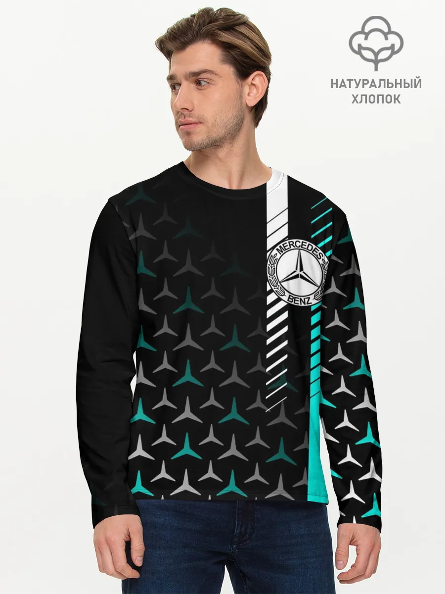 Мужской лонгслив базовый / МЕРСЕДЕС / AQUA BLACK GRADIENT