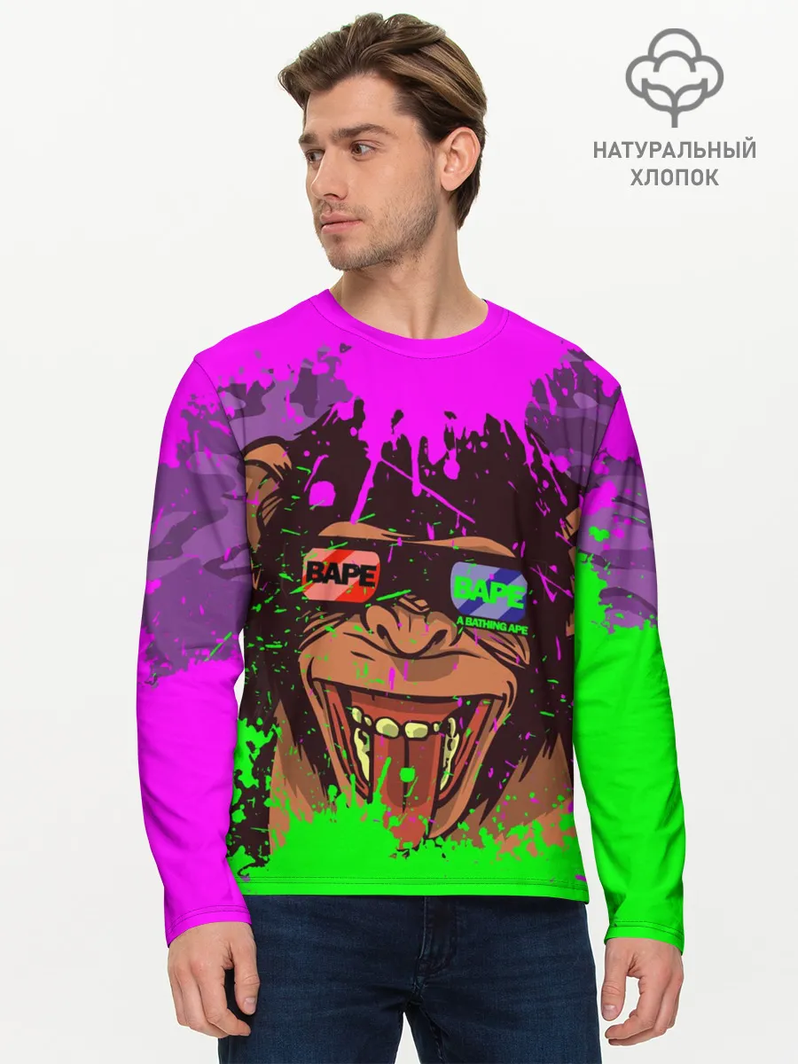 Мужской лонгслив базовый / 3D Neon Monkey