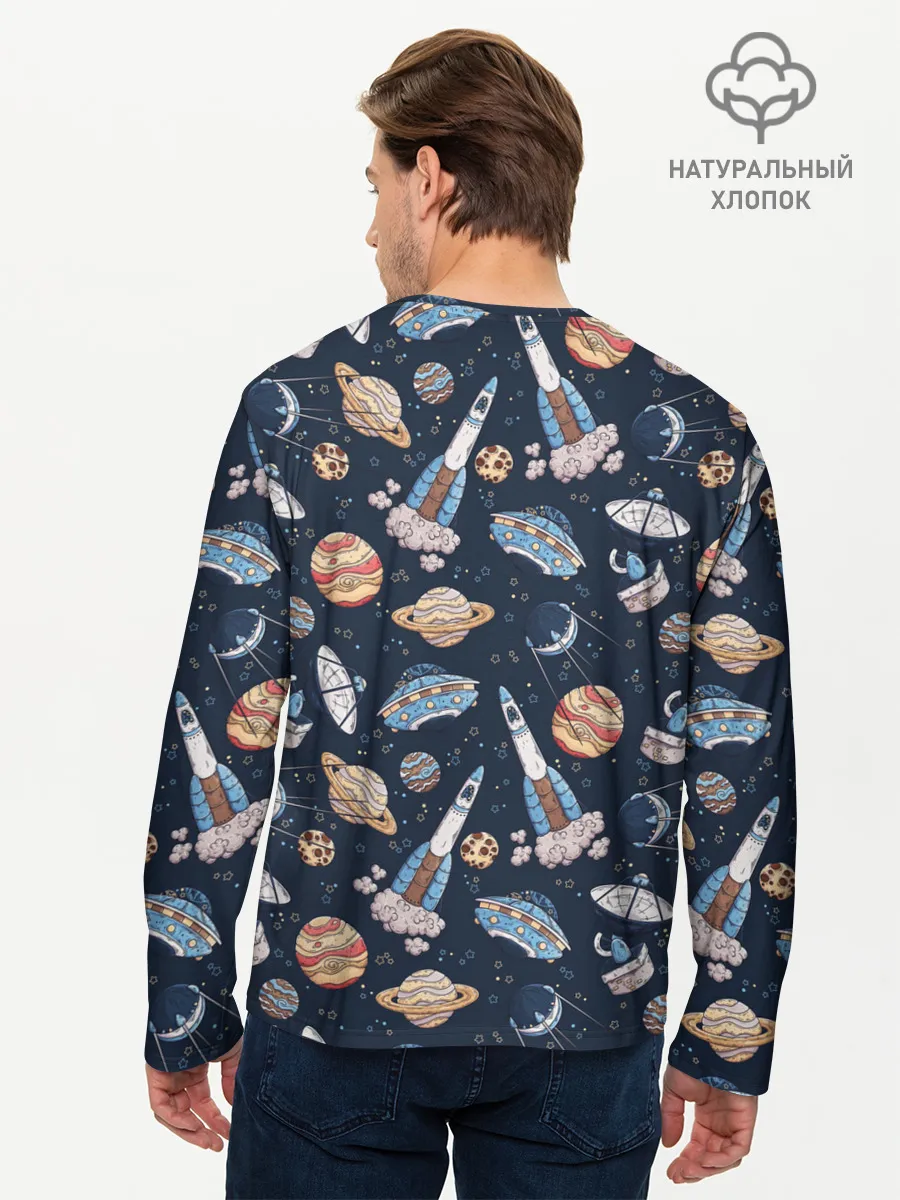 Мужской лонгслив базовый / Корабли, планеты и спутники