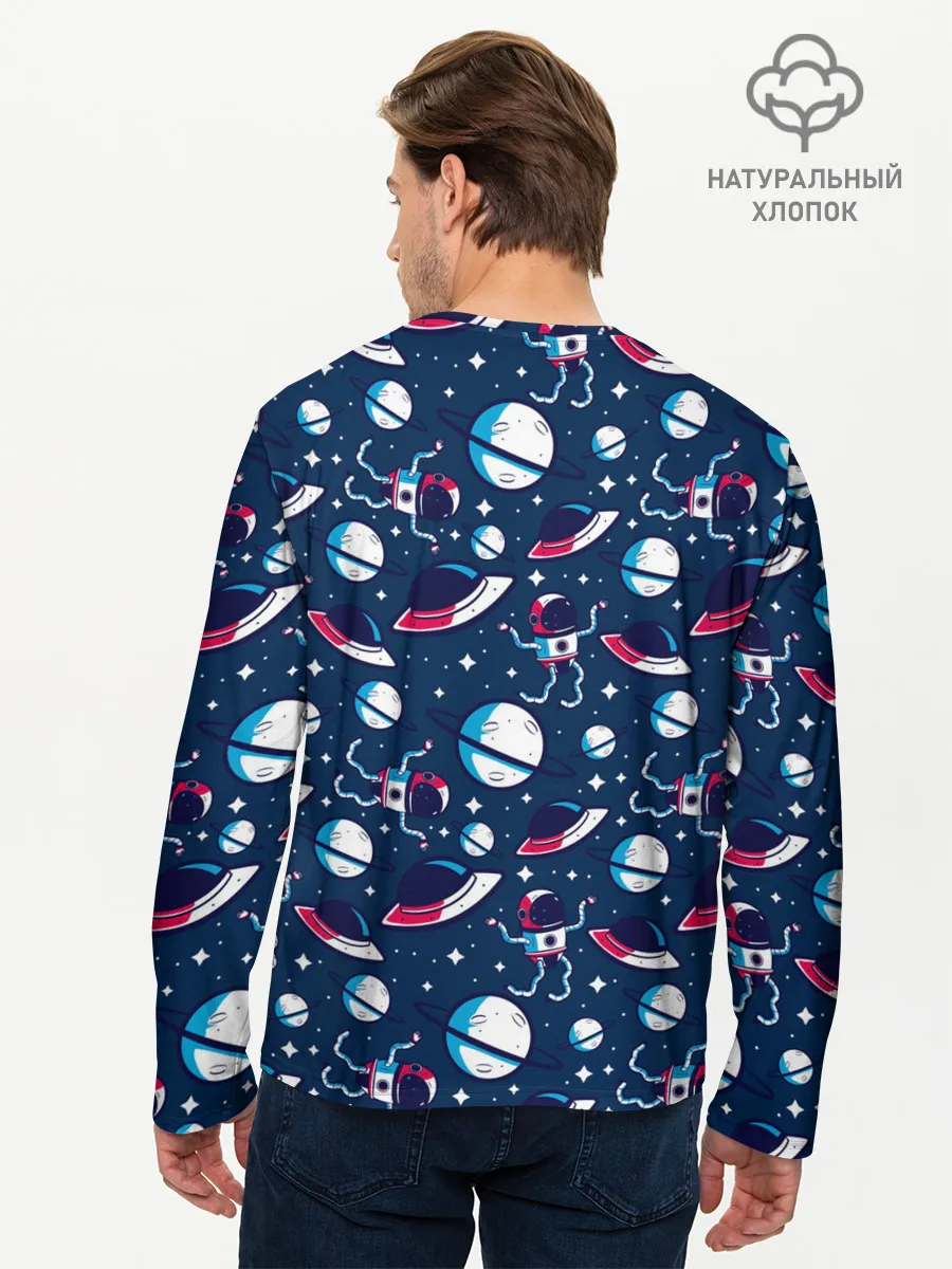 Мужской лонгслив базовый / Космонавты, планеты и нло