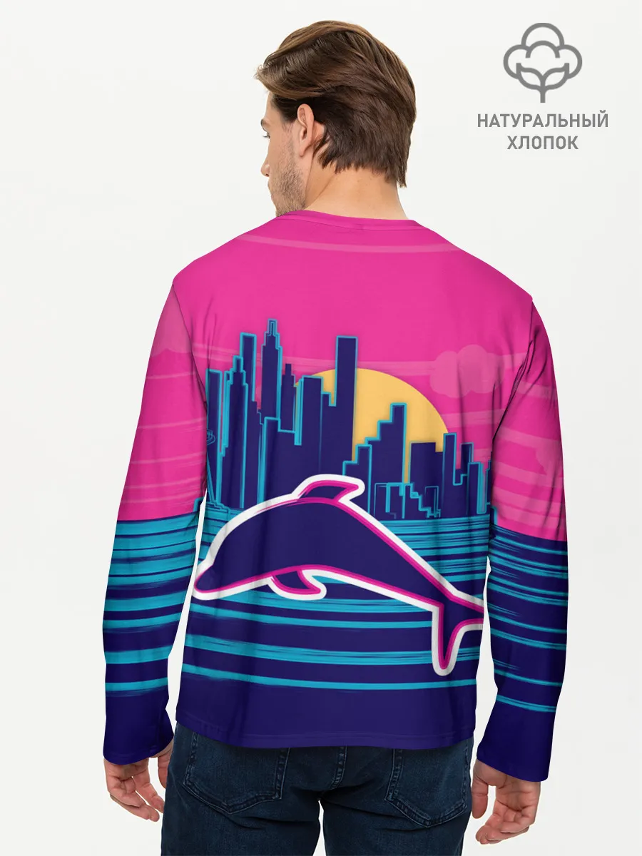 Мужской лонгслив базовый / Ретро дельфин