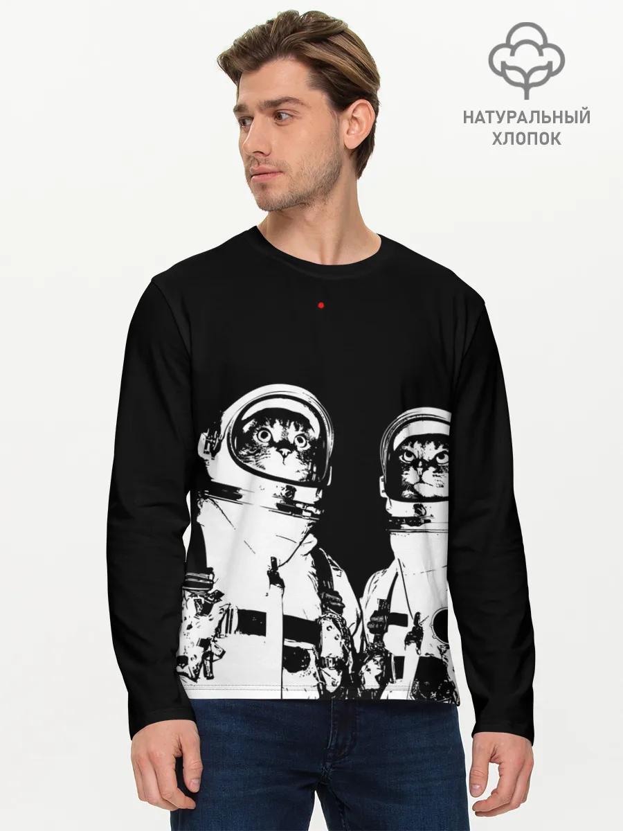 Мужской лонгслив базовый / Коты Космонавты