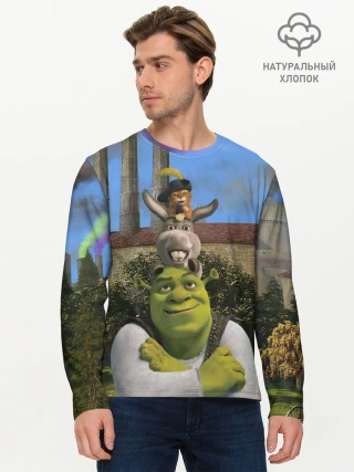 Мужской лонгслив базовый / Шрек, Кот и Осёл