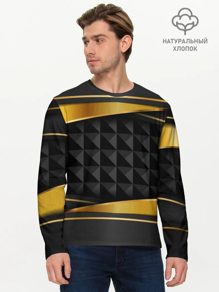 Мужской лонгслив базовый / 3D luxury black gold Плиты 3Д