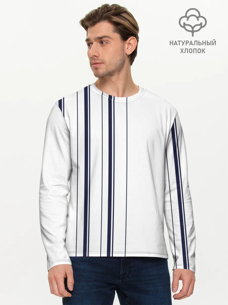 Мужской лонгслив базовый / Белые и синие полосы | Stripes