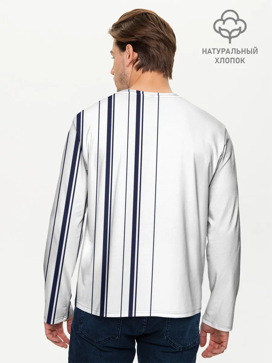 Мужской лонгслив базовый / Белые и синие полосы | Stripes